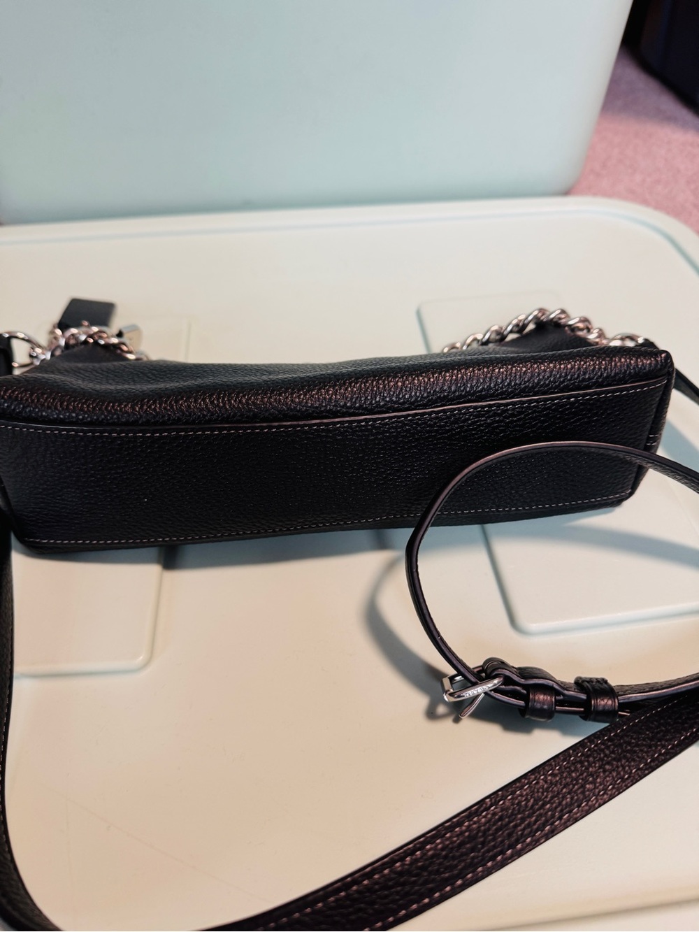 Coach Black Pebbled Leather Mini Shoulder Bag with Silver Chain
NWOT - Picture 5 of 7